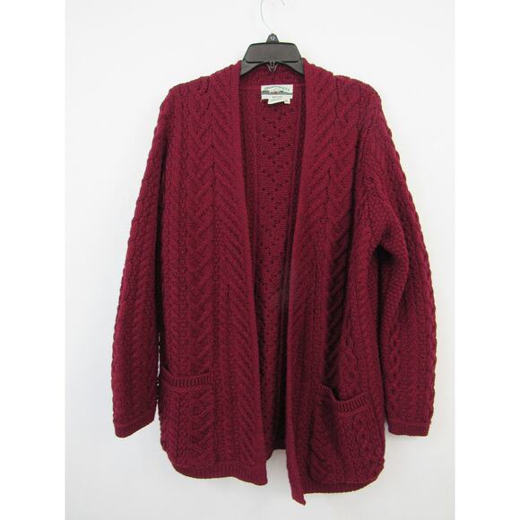 Aran Crafts XL Merino Wool Open Front Cardigan Mulberry Open Knit Cable Knit - Picture 1 of 6